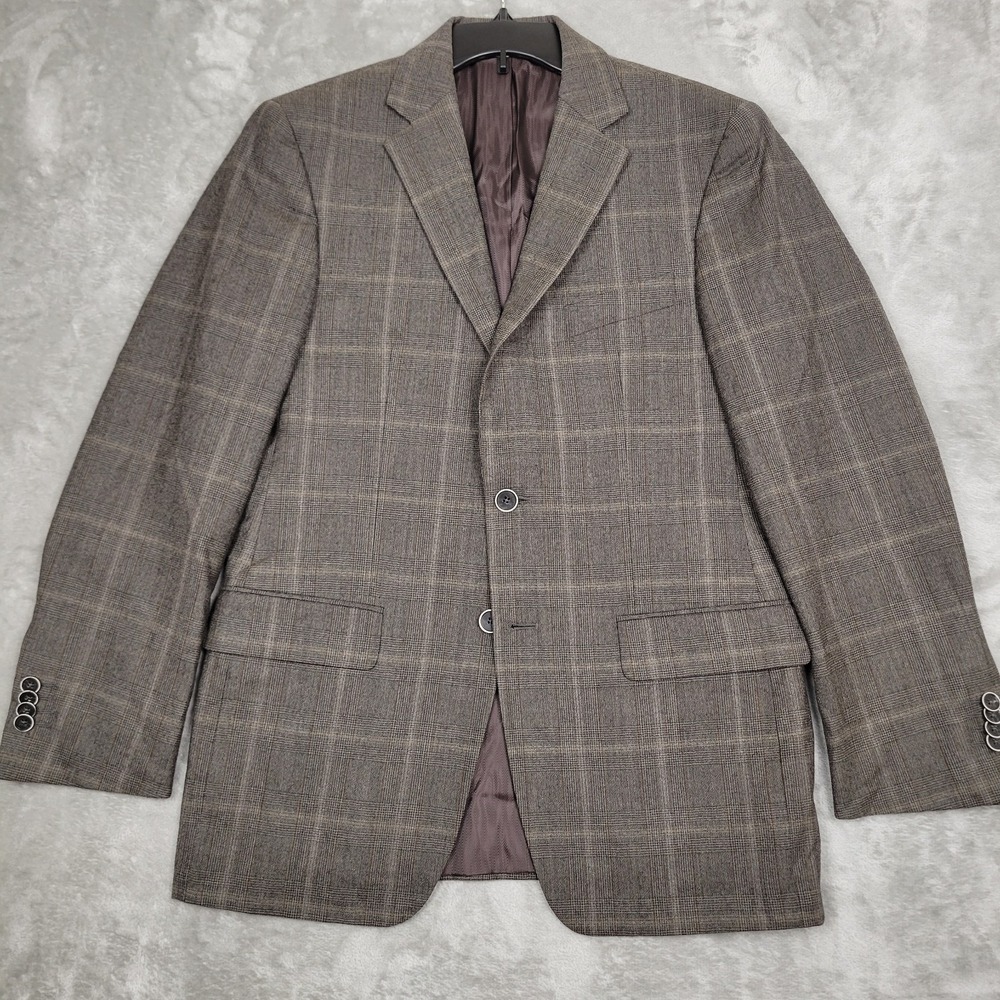 Joseph Abboud Mens 38R Brown Glen Plaid ZIGONE Italian 100% Wool 2-Button Blazer